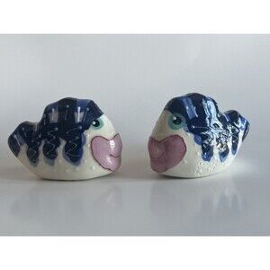 Lanz Russell Pottery Salt And Pepper Shakers Fish Signed Hand- Painted